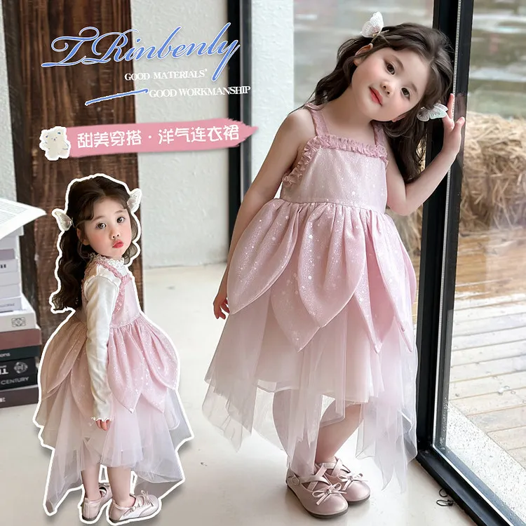 女童夏装连衣裙2025新款儿童吊带裙子洋气公主裙宝宝夏季礼服纱裙