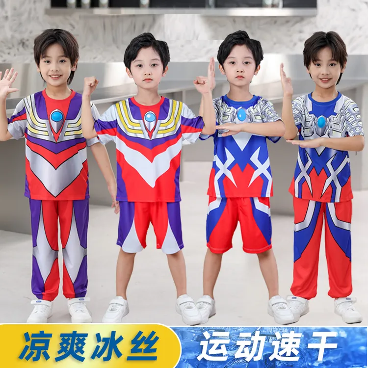 奥特曼衣服男童短袖t恤发光套装儿童万圣节服装夏女孩cos迪迦赛罗