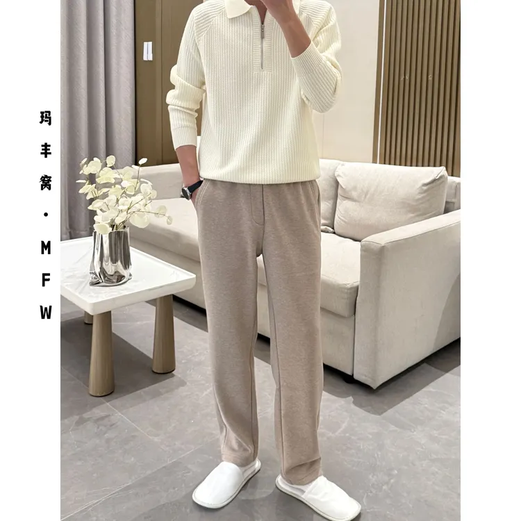 2025男士冬季加绒立体裁剪高弹力简约直筒羊毛混纺休闲裤0226