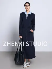 ZHENXI【美术馆套装】高个子穿搭假两件POLO领学院风套装25QDYY0470