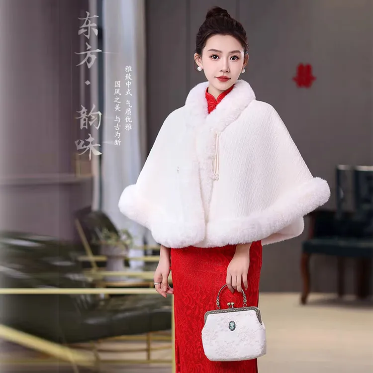 旗袍披肩女新中式外搭加绒加厚气质高级感留洋千金风百搭斗篷外套