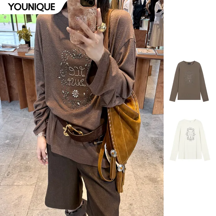 【ICE DUST】新品25秋冬钉珠印花T恤女