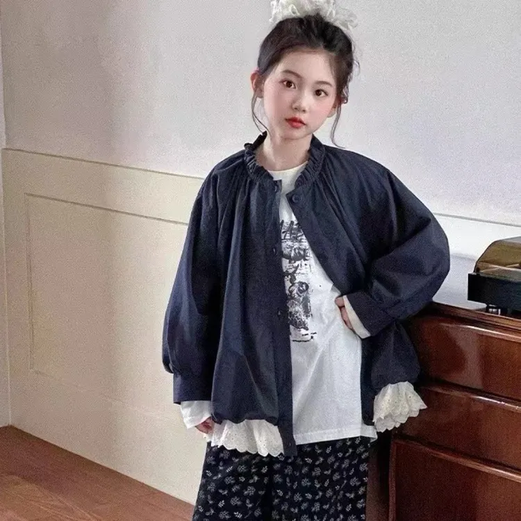 女童秋款外套蕾丝花边外套