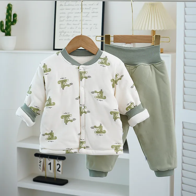 水洗棉花宝宝冬季棉服套装180克夹棉婴幼儿棉袄棉裤纯棉洋气新款