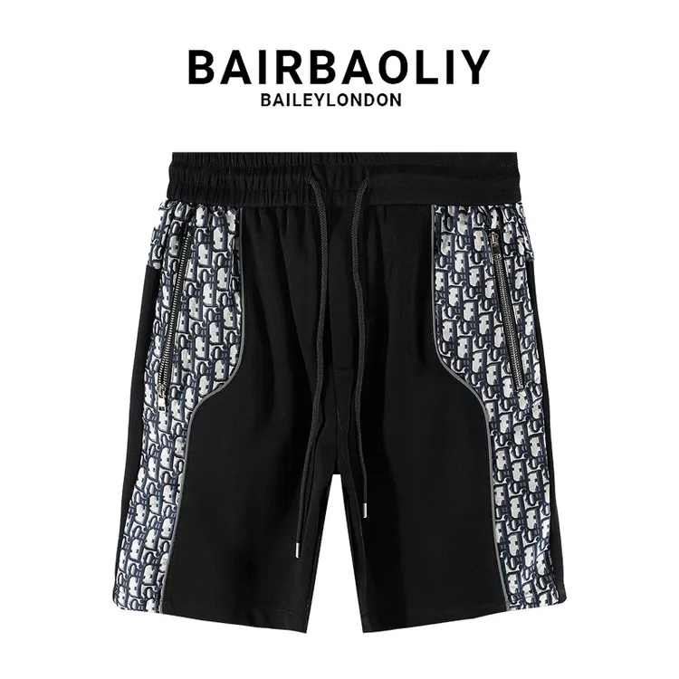 BAIRBAILIY高货品质字母提花拼接拉链口袋直筒休闲五分短裤男装