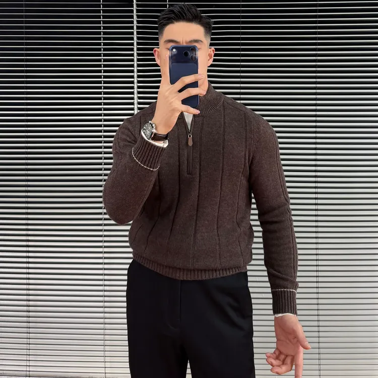 30.1%绵羊毛修身半拉链半高领毛衣男针织衫内搭保暖秋冬男装立领