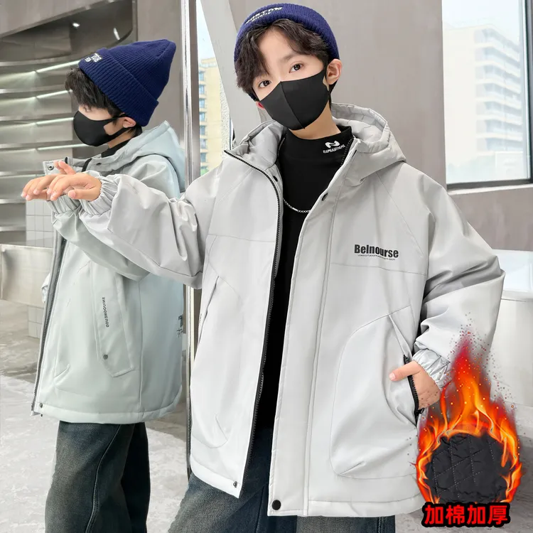 男童夹棉加厚外套风衣秋冬季中大童帅气韩版薄棉衣儿童上衣男孩潮