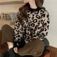 【绵羊绒】豹纹毛衣女秋冬2025新款宽松打底针织衫百搭套头上衣潮