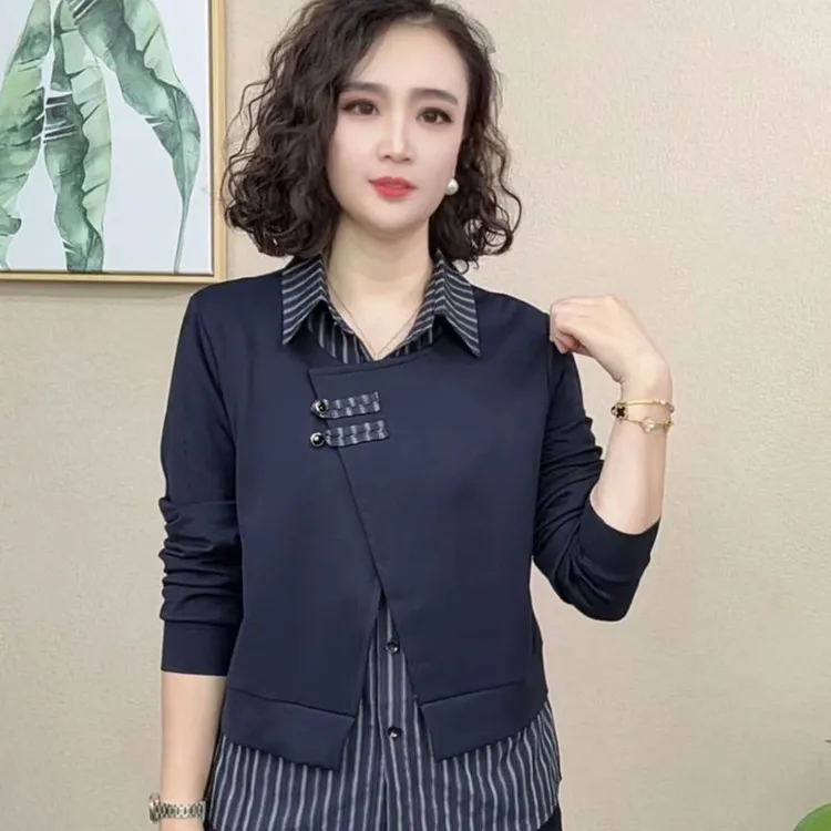 衬衫女2025秋季新款时髦洋气格子拼接假两件气质百搭显瘦短款上衣