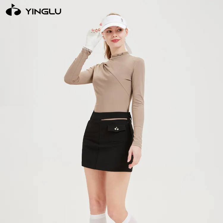 新款高尔夫服装女款高颜值棕色长袖上衣夏季运动女装羽毛球网球服