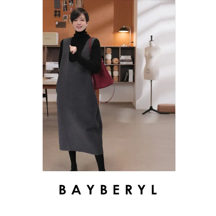 BAYBERYL老贝茧型背心裙高智U领扣带25秋毛呢连衣裙DR5G1805-9/14