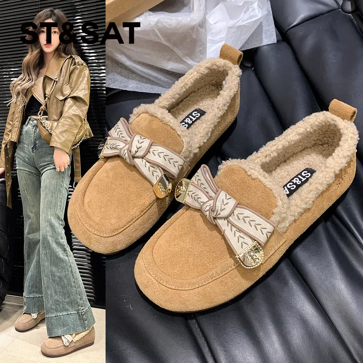 星期六棕色绒面牛皮勃肯鞋女款2025新款爆款加绒保暖洋气百搭单鞋