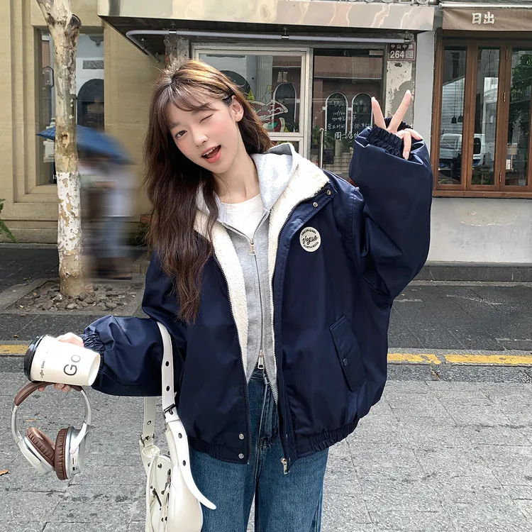 美式复古短款棉服女羊羔毛加绒棉袄2025年新款学生oversize外套潮