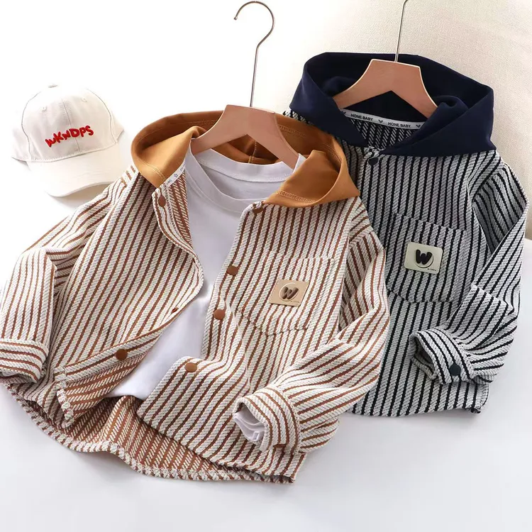 儿童连帽洋气开衫卫衣2025春秋男童时尚潮流韩版长袖条纹外穿上衣