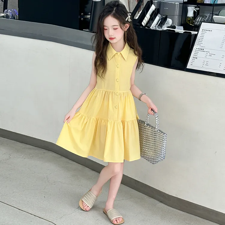女童夏季无袖衬衫连衣裙2025新款中大儿童6-12岁甜美薄款凉感裙子