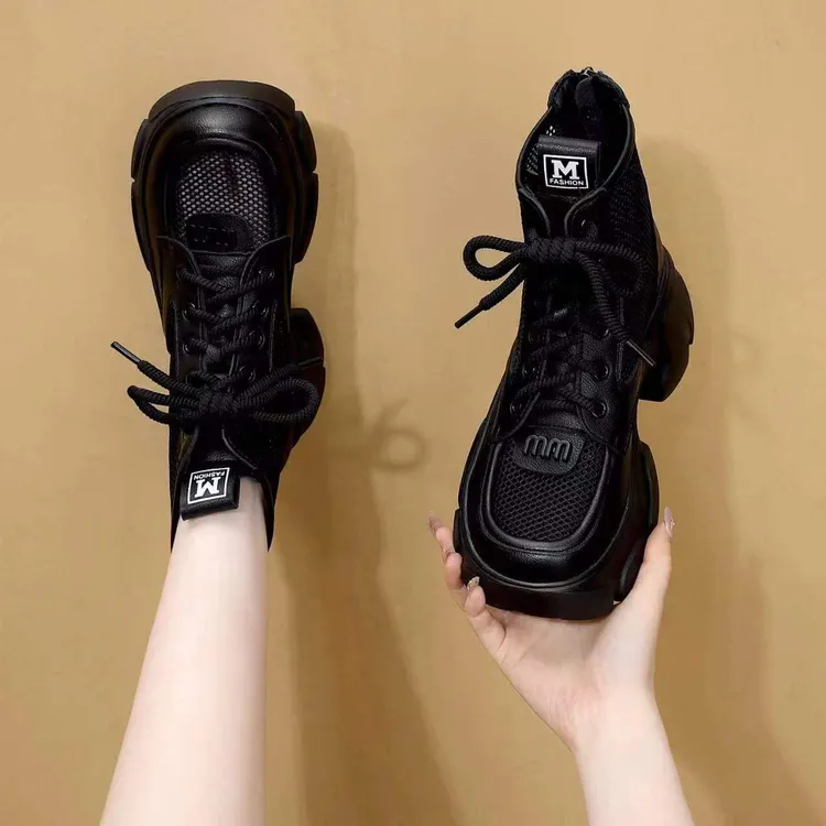 真皮厚底镂空网面马丁靴女2025夏季时尚百搭网靴休闲轻便薄款凉靴