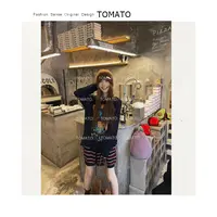 TomaTo-印花针织衫女长袖早秋新款宽松圆领套头上衣C25T79221