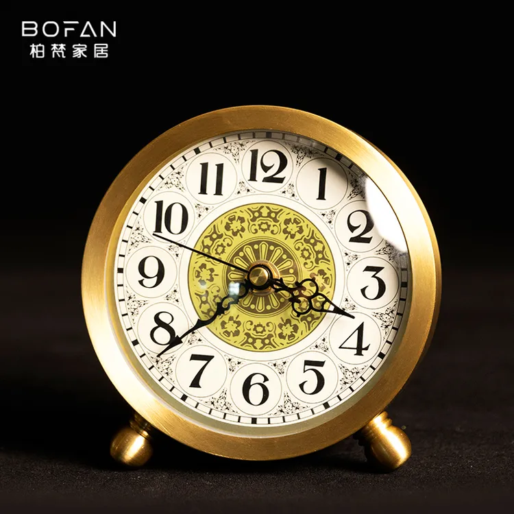bofan/柏梵黄铜简约欧式座钟家用台式静音桌面时尚台面床头复古钟