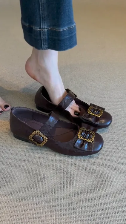 羊皮版~法式单鞋女低跟通勤芭蕾鞋温柔鞋配裙子一字扣带玛丽珍鞋