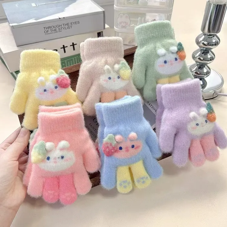 儿童可爱保暖手套宝宝半指套女童男孩冬季加厚小学生写作业五指套