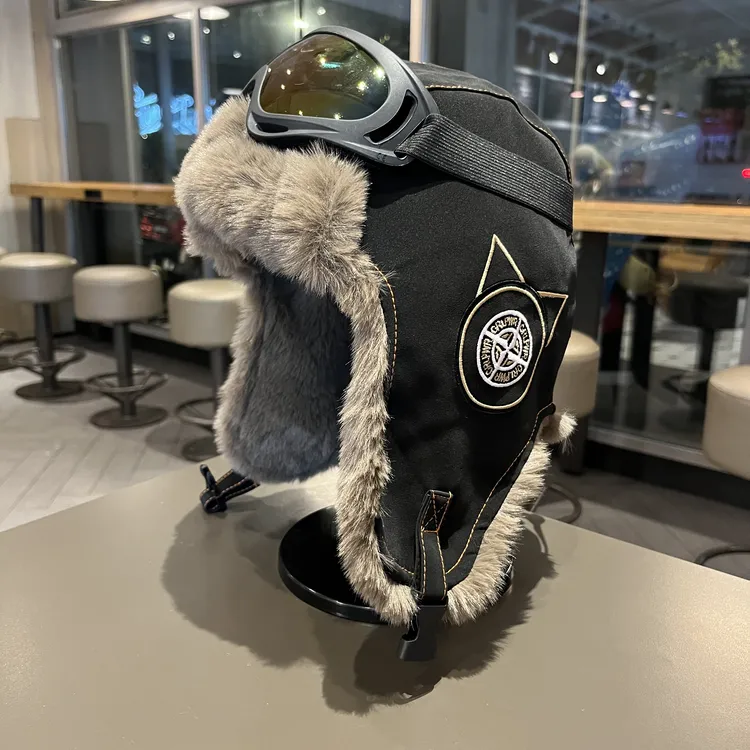 中大童飞行员帽子男女冬季加绒保暖护目镜雷锋帽户外滑雪防寒护耳