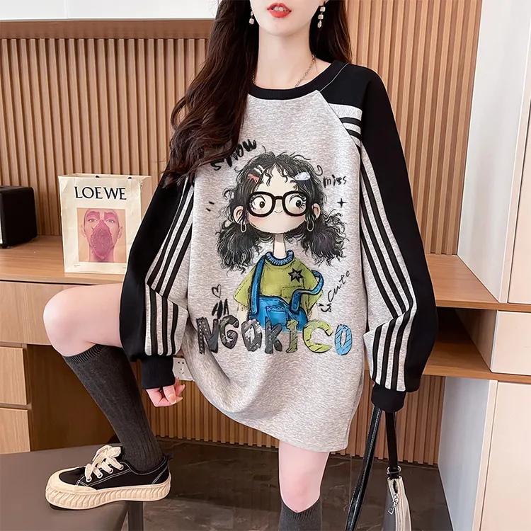 秋冬季爆款趣味卡通卫衣女加绒加厚韩版中长款宽松慵懒风减龄上衣