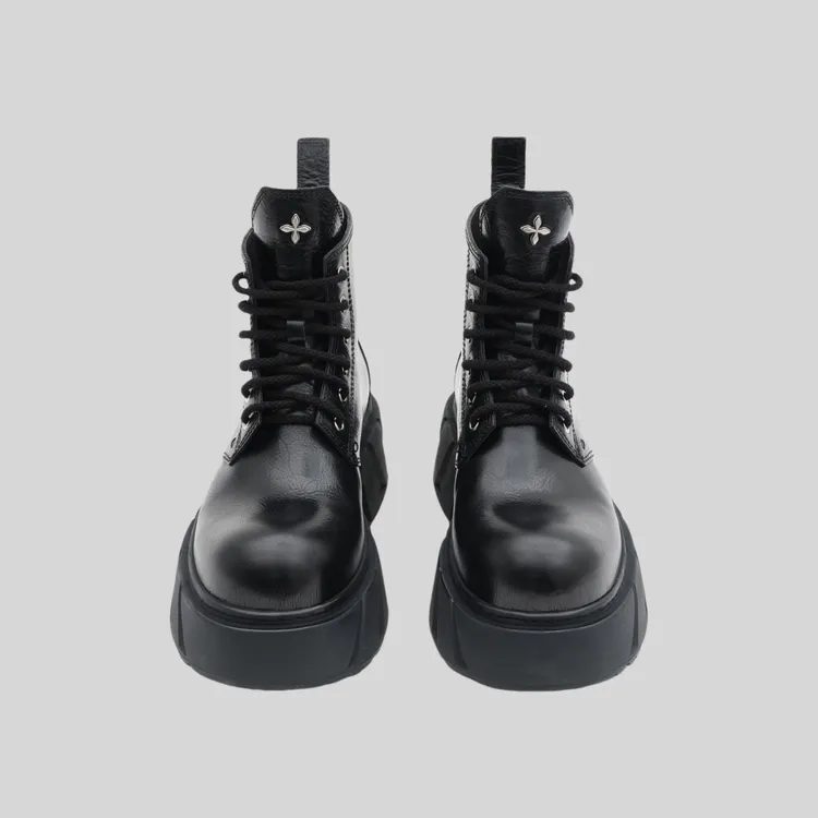 新品同款十字架靴子短筒西部靴棕色马丁靴增高鞋cos