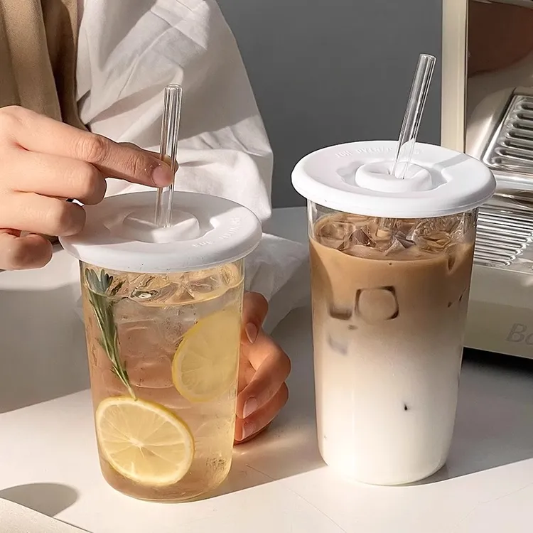 ins高硼硅玻璃杯带盖带吸管饮料水杯高颜值家用咖啡杯牛奶杯子