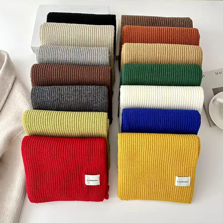 基础色韩版针织围巾女 ins显白秋冬保暖网红毛线纯色长款情侣围脖