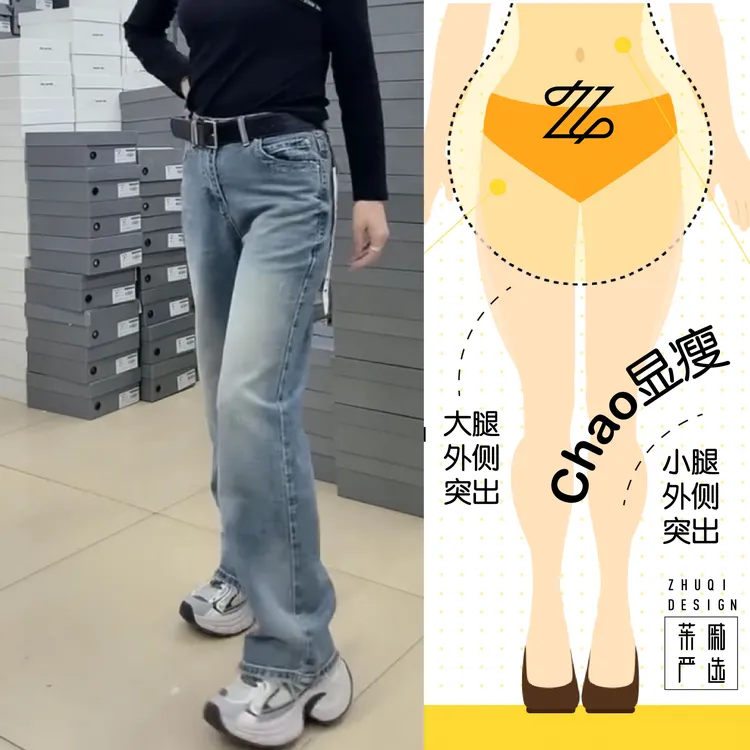 春季高腰显瘦大码百搭宽松时尚阔腿潮流牛仔裤