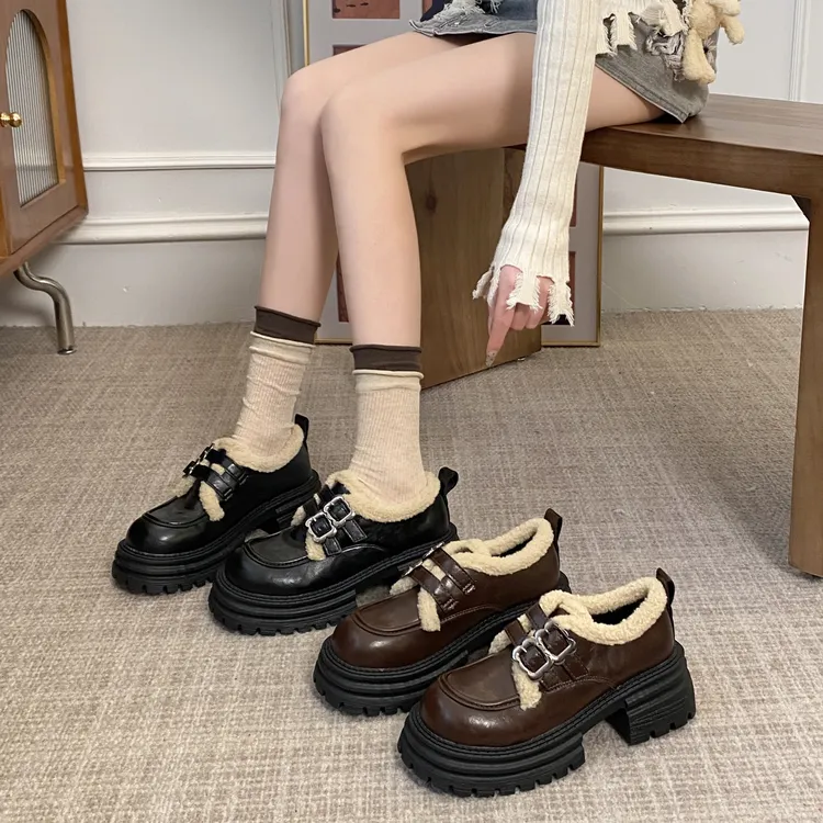 贾不假内增高厚底乐福鞋女款2025新款冬季百搭小皮鞋小个子高级感