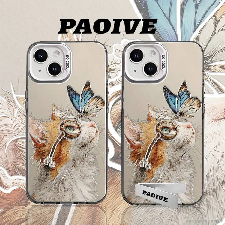 猫咪蝴蝶适用苹果华为vivoiPhone小米三星防摔彩银手机壳