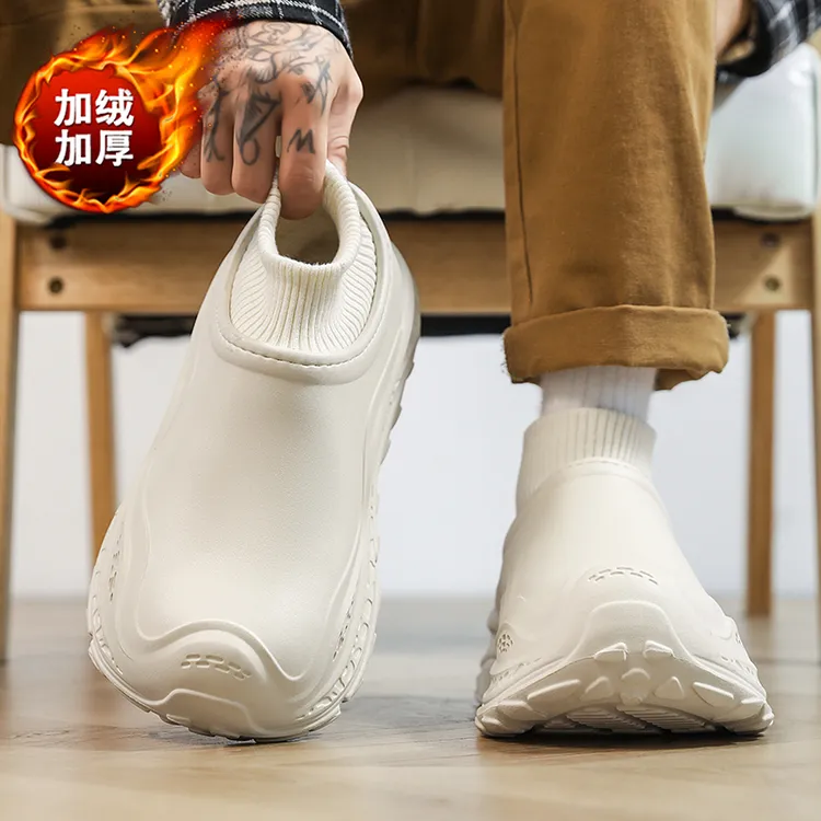 雪地靴男款冬季加绒保暖居家室内棉拖鞋男士防水防滑厚底白色棉鞋