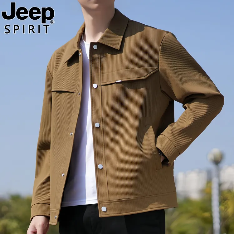 JEEP吉普肌理感条纹翻领夹克男士新款轻商务高端外套秋冬上衣
