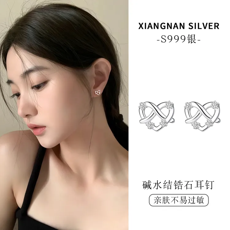 足银耳饰 999纯银碱水结耳钉ins小众设计气质轻奢耳环女精致百搭