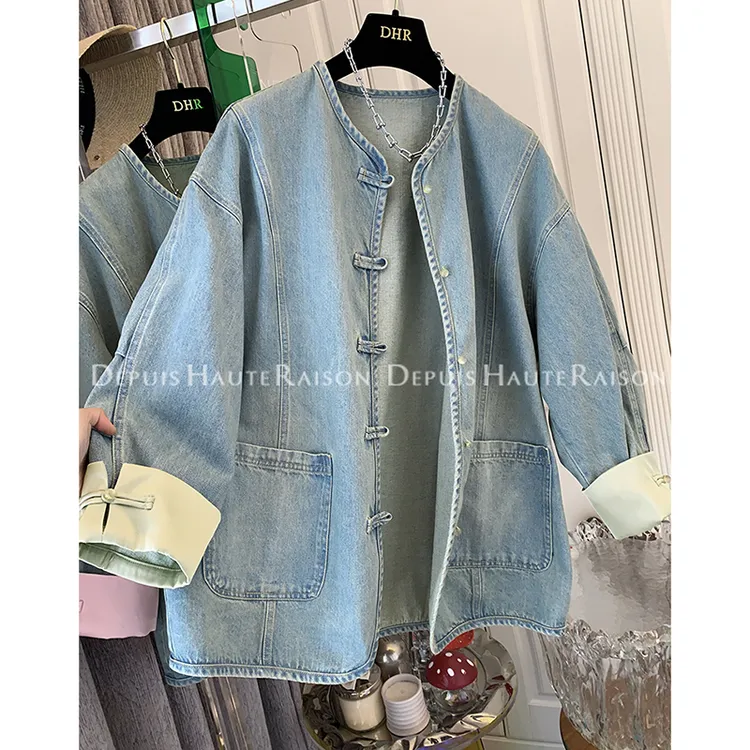高级感超好看复古新中式盘扣假两件牛仔衣外套上衣女2025春季女款