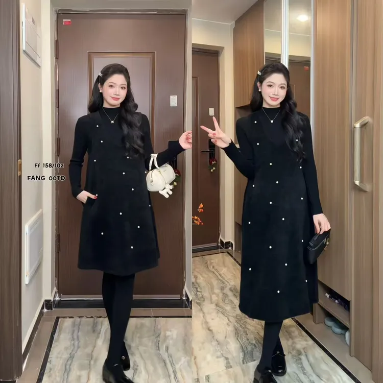 孕妇装时尚秋冬新款高品质加绒加厚保暖气质减龄两件套孕妇套装