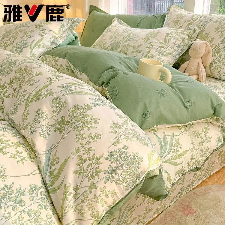 V/雅鹿纯棉床上四件套全棉被套2025新款床单床品宿舍三件套床笠款