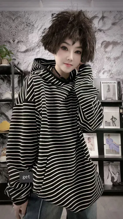 【佳老板】“24730”冬款韩版时尚洋气炸街女装休闲条纹卫衣