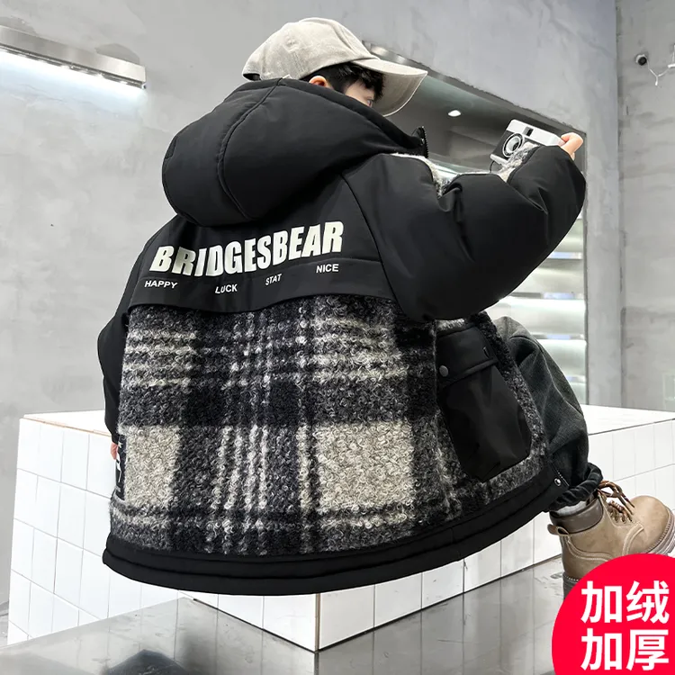 男童外套秋冬款2025新款冬季加绒加厚羊羔绒中大儿童男孩冬装棉服