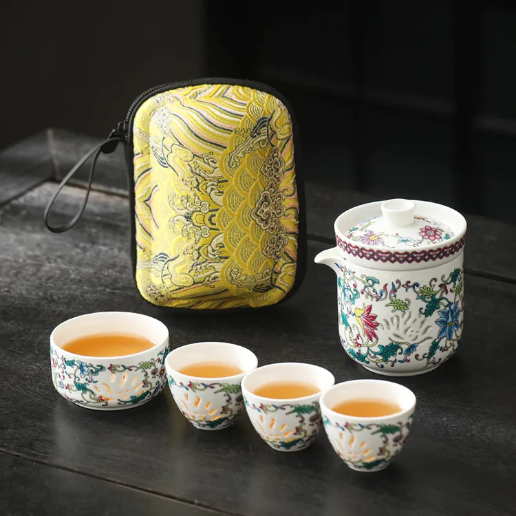 玲珑快客杯一壶四杯旅行茶具便携式单人户外露营随身旅游泡茶套装