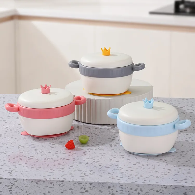 皇冠宝宝辅食碗婴儿专用米粉注水保温碗恒温不锈钢儿童餐具加吸盘