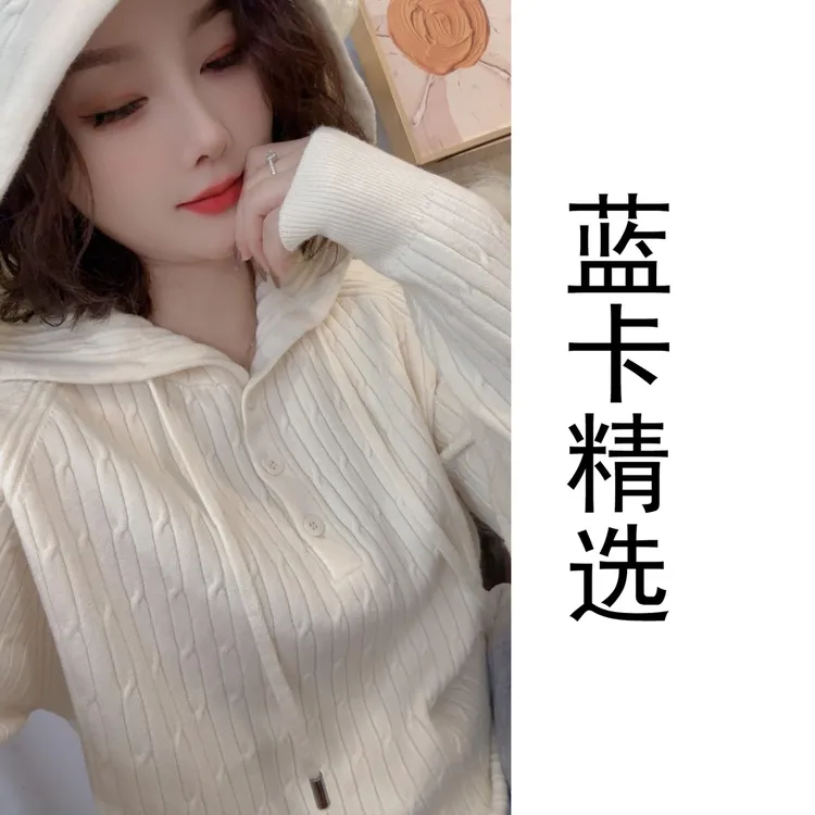 秋冬新款麻花连帽针织毛衣女保暖长袖时尚打底外穿减龄宽松慵懒风