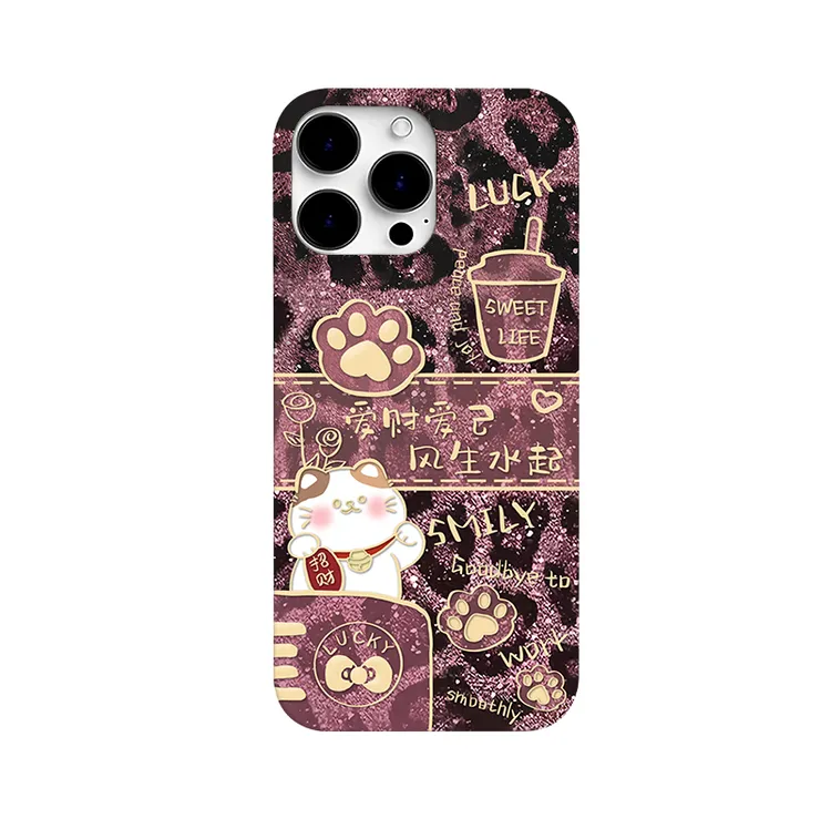 可爱豹纹招财猫适用iphone14pro系列max手机壳苹果13创意防摔16