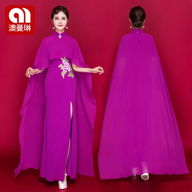 免烫显瘦优雅旗袍中式澳曼琳走秀旗袍改良婚宴春夏70后高端连衣
