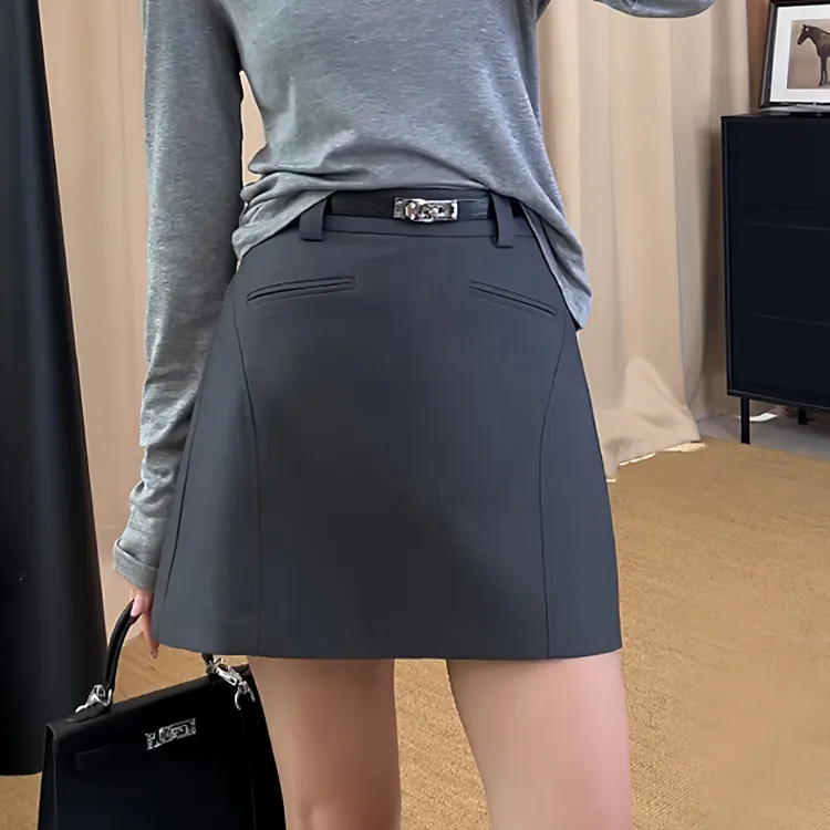 ”配腰带“立体剪裁包臀裙极简精心设计皮带修身短裙女秋季241758#