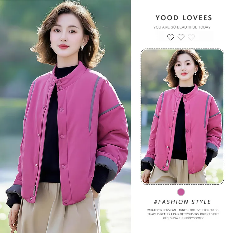 2025秋冬新款加棉加厚撞色设计感棉服外套气质简约百搭宽松棉衣女