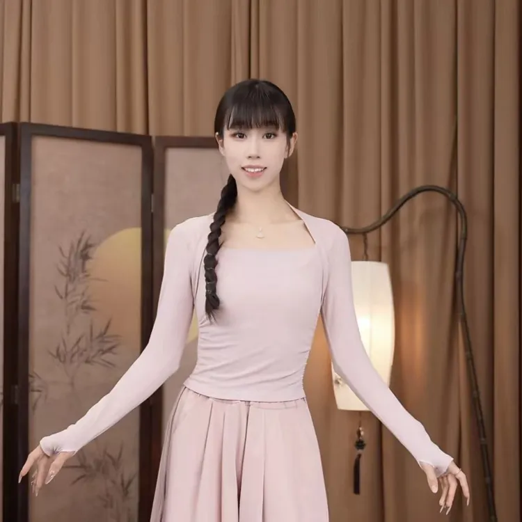 072花棠现代舞练功服瑜伽服上衣女紧身长袖健身服跑步运动衣