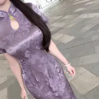 LHMknk1活动画报夫人原创自制国风甜美新中式紫色旗袍 棠枝