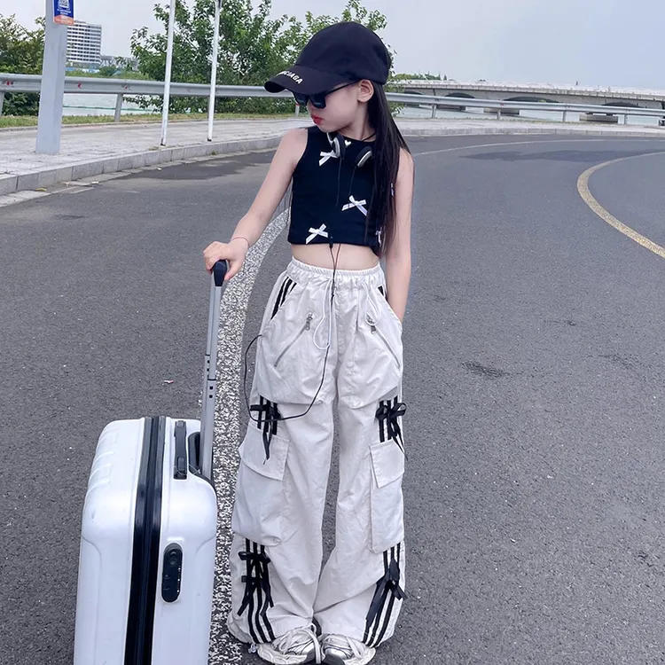 女童工装裤夏季2025新款儿童薄款裤子童装儿童洋气背心潮酷两件套